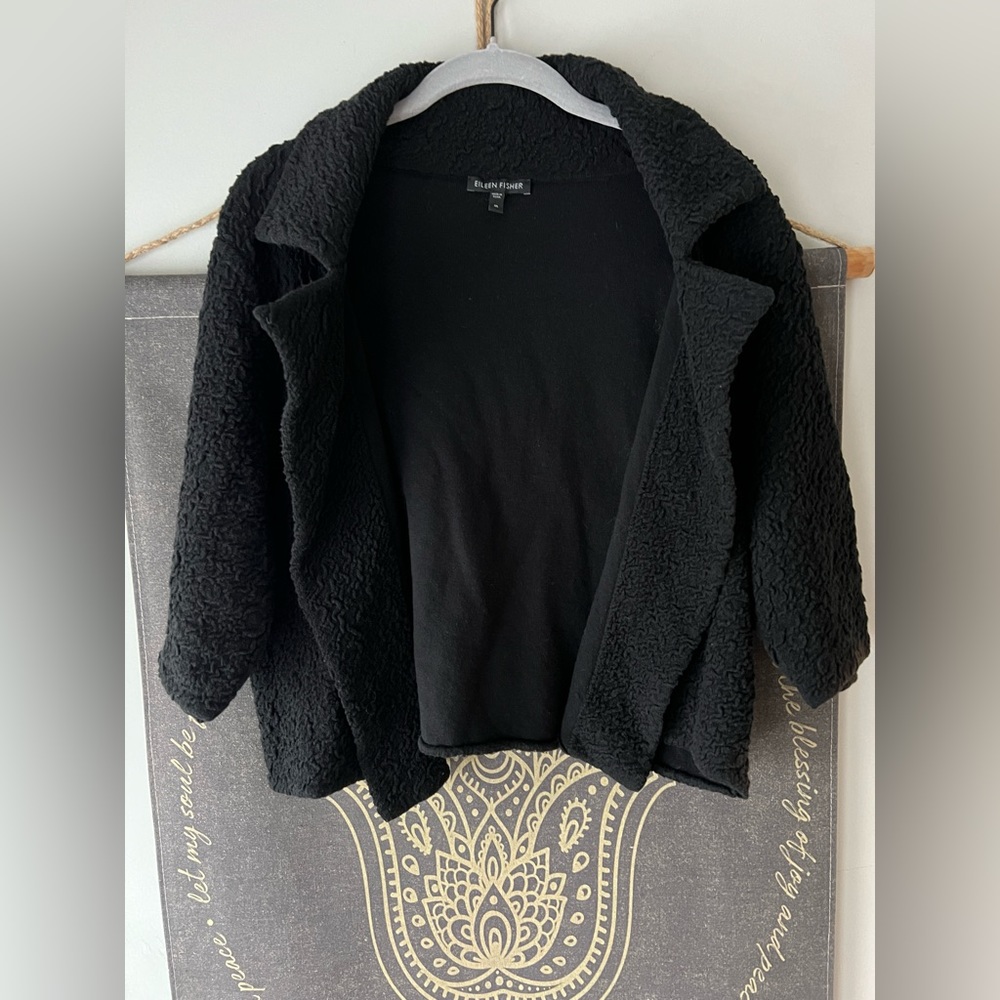 Eileen Fisher Cropped Fleece Open Front Jacket - very Audrey!